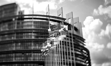Flaggor på rad utanför EU-parlamentet.
